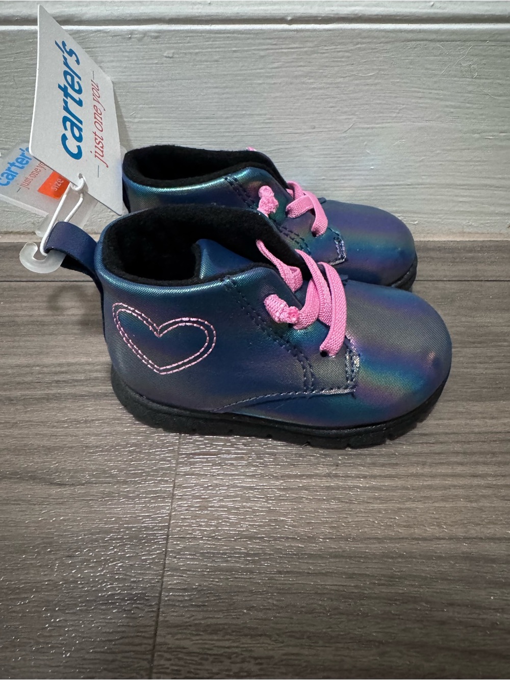 NWT Carter's Iridescent Navy Blue Toddler Boots with Pink Laces